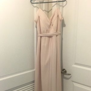 Watters Kane floor length chiffon wrap blush dress